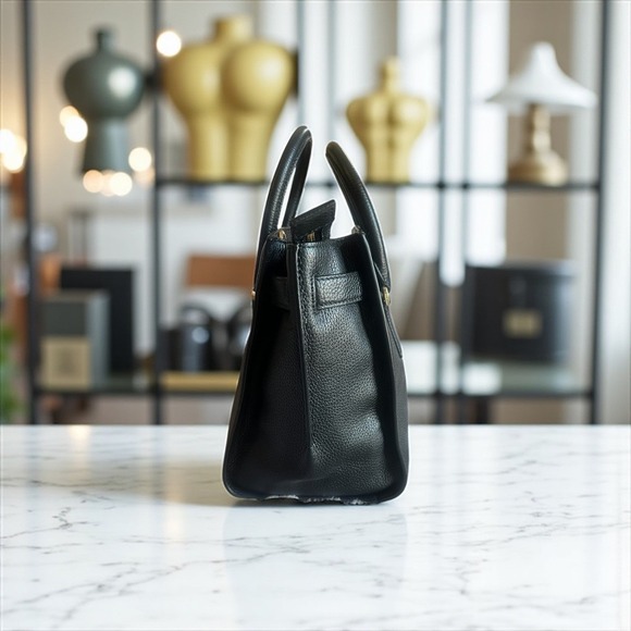 Michael Kors black Saffiano leather Hamilton East West Studio gold bag tote - Picture 4 of 11